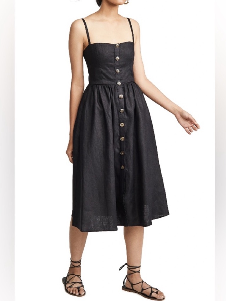 Reformation Tori Black Linen Midi Dress